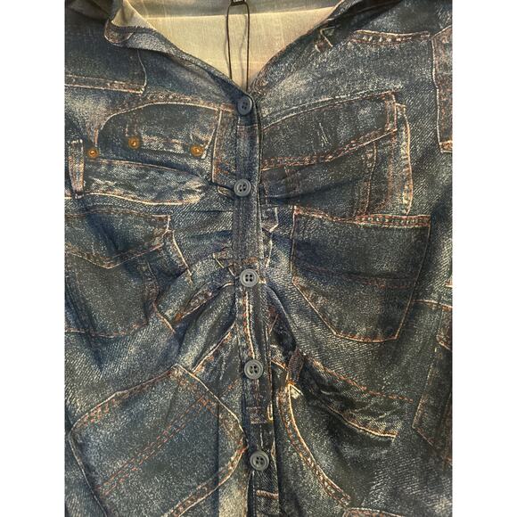 NWT Fashion Nova Denim LOOK 2 Piece Skirt/Blouse Button Front Elastic Waist Sz S - Picture 3 of 9